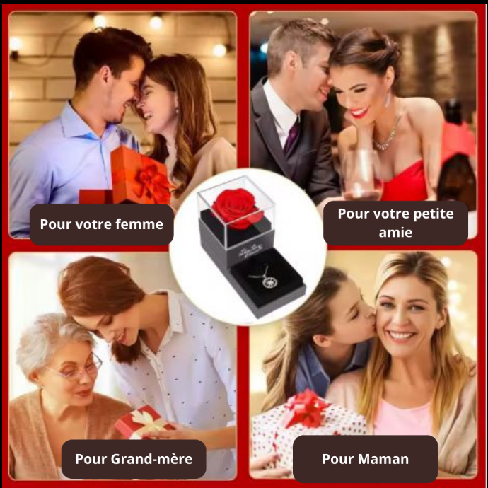 🌹 Boîtier Tiroir Luxe avec Rose Éternelle & Collier 💎™