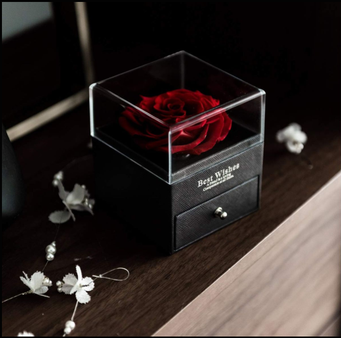 🌹 Boîtier Tiroir Luxe avec Rose Éternelle & Collier 💎™