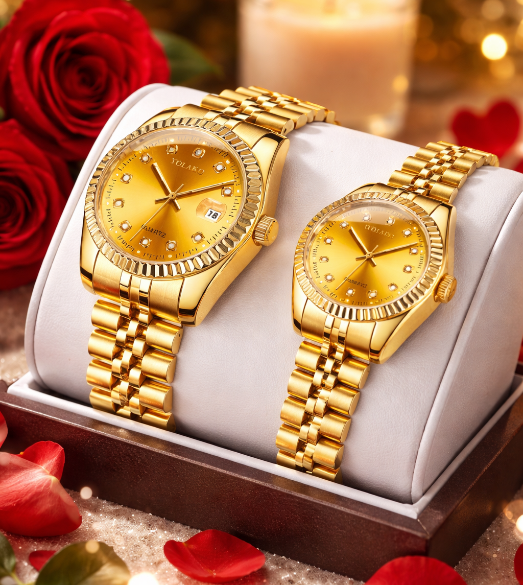 Montres Couple Élégance Dorée