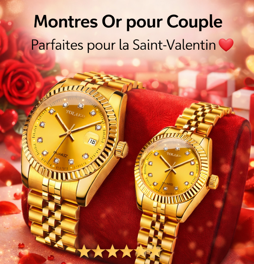 Montres Couple Élégance Dorée